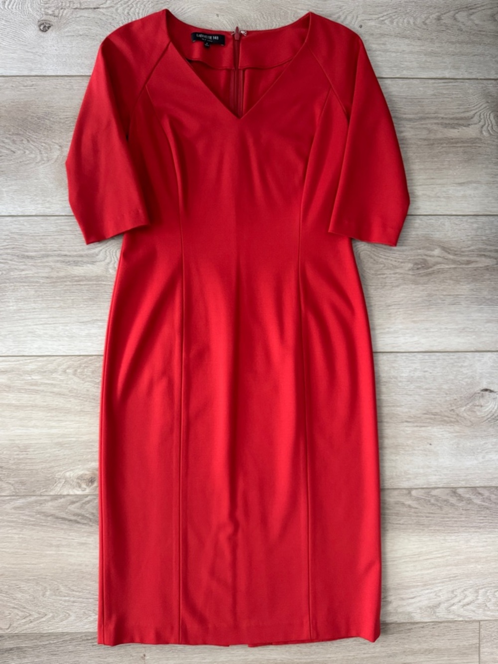 Lafayette 148 New York Red V-Neck Midi Sheath Dress